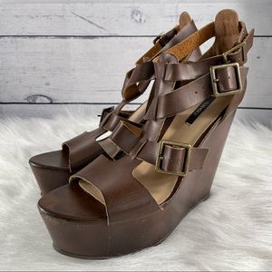 FOREVER 21 Faux Leather Platform Heels w/ 3 Buckles